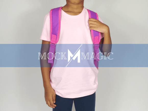 Kids Back to School Mockup - Pink Shirt and Youth Kids Pink Bella Canvas 3001Y Mockup